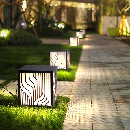 LED草坪燈現代中式簡約條紋方形柱頭燈小區商業街防水廠家批發